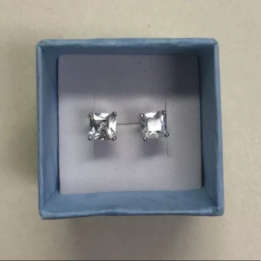 4 Ct White Sapphire 14kt Gold Princess Earrings